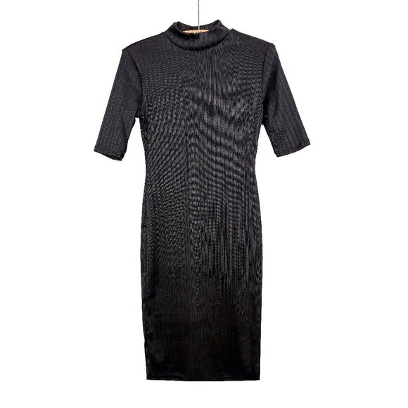 GAP Womens Ribbed Mockneck Black Midi Dress XS Bodycon - Picture 1 of 4
